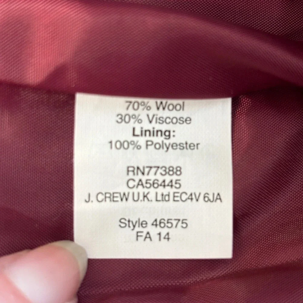 J Crew No.‎ 2 Pencil MIDI Skirt Wool Berry Red 2